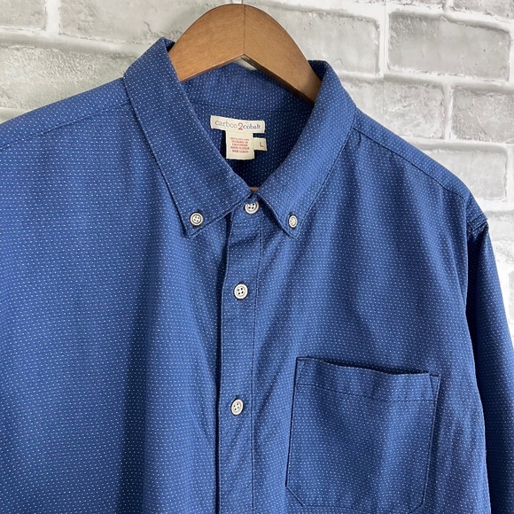 Carbon 2 Cobalt Primary Navy Pink Polka Dot Button LS Down Shirt Mens Large - Picture 1 of 8